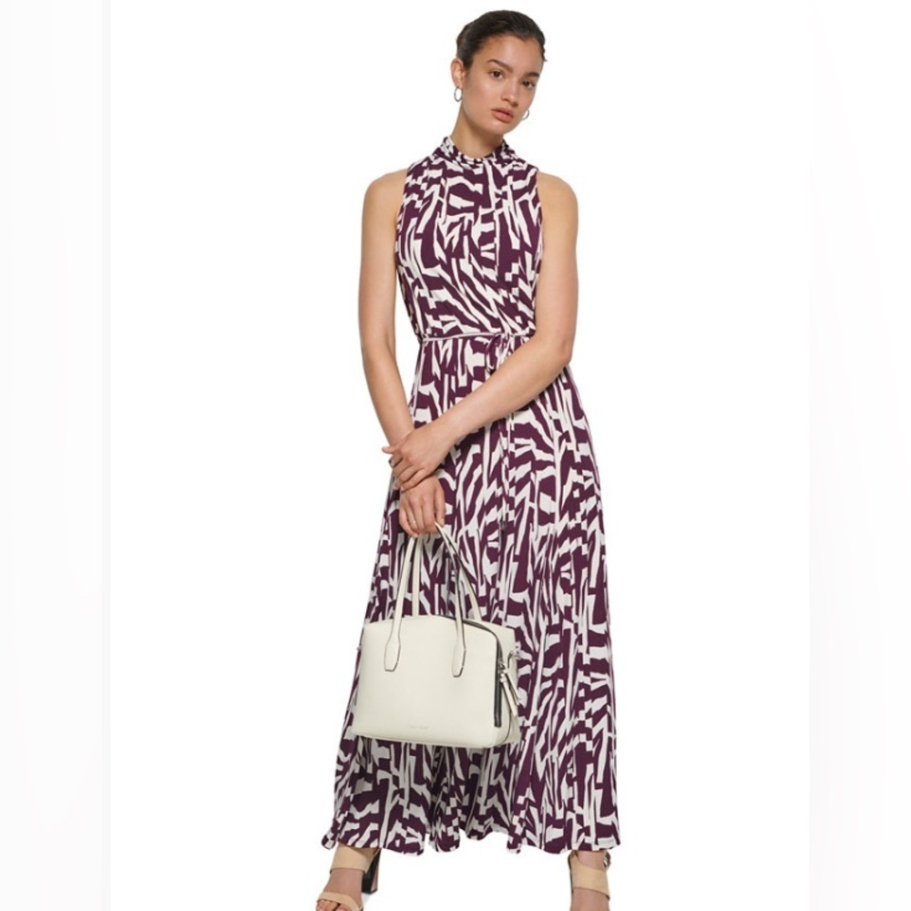 NWT Calvin Klein Eggplant and Cream Abstract Sleeveless Print Maxi Dress (XL) - Picture 2 of 12